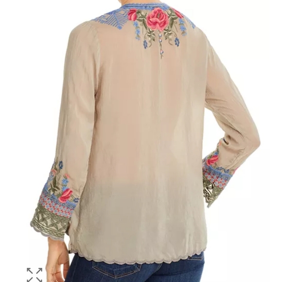 Johnny Was Millie Beige Floral Embroidered Blouse - Picture 2 of 11